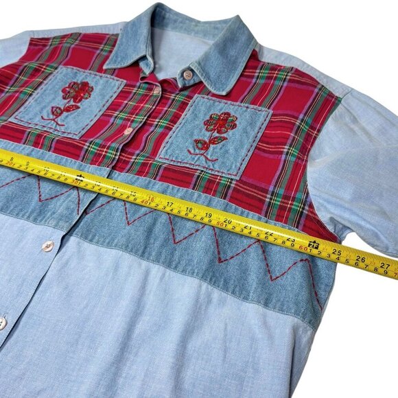 VTG 90s The Limited Collection Patchwork Shirt Sz.L Blue Red Oversized Cottage - Picture 6 of 8